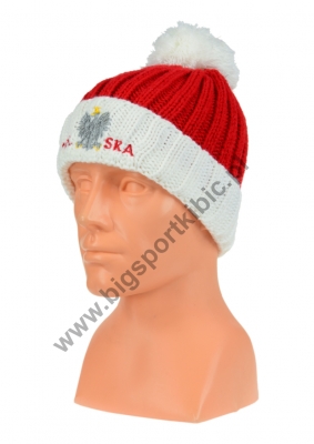 czapka zimowa POLSKI pompon (czerwona) wzór P-08