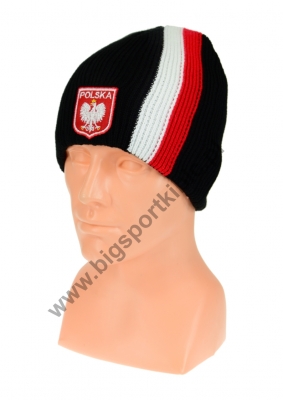  czapka zimowa POLSKI czarna (pionowy pas - herb) wzór G-18