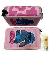 piórnik 3 komory z wyposażeniem STITCH różowy