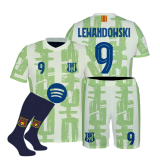 strój sportowy + getry BARCELONA LEWANDOWSKI limonka