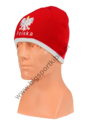  czapka jesień/zima POLSKI czerwona (napis) wzór C-07