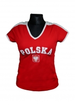 koszulka bawełniana damska kibica POLSKI czerwona (haft) (KB-23)