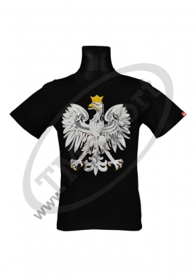 koszulka bawełniana męska kibica POLSKI duży orzeł czarna (KB-20)