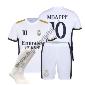 strój piłkarski + getry MBAPPE REAL biały