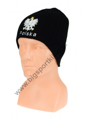 czapka zimowa POLSKI czarna (napis) wzór G-01 