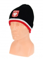czapka zimowa POLSKI - czarna z paskiem (herb) wzór G-05