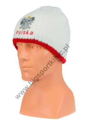  czapka zimowa POLSKI - biała (napis) wzór G-07