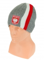 czapka zimowa POLSKI szara (pionowy pas - herb) wzór G-26