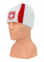 czapka zimowa POLSKI biała (pionowy pas - herb) wzór G-14 