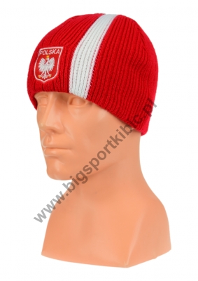 czapka zimowa POLSKI czerwona (pionowy pas - herb) wzór G-16