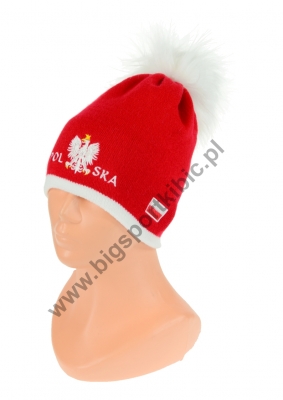 czapka zimowa POLSKI prosta czerwona z pomponem wzór P-04 